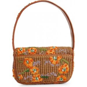 STAUD Tommy Raffia Beaded Leather Shoulder Bag